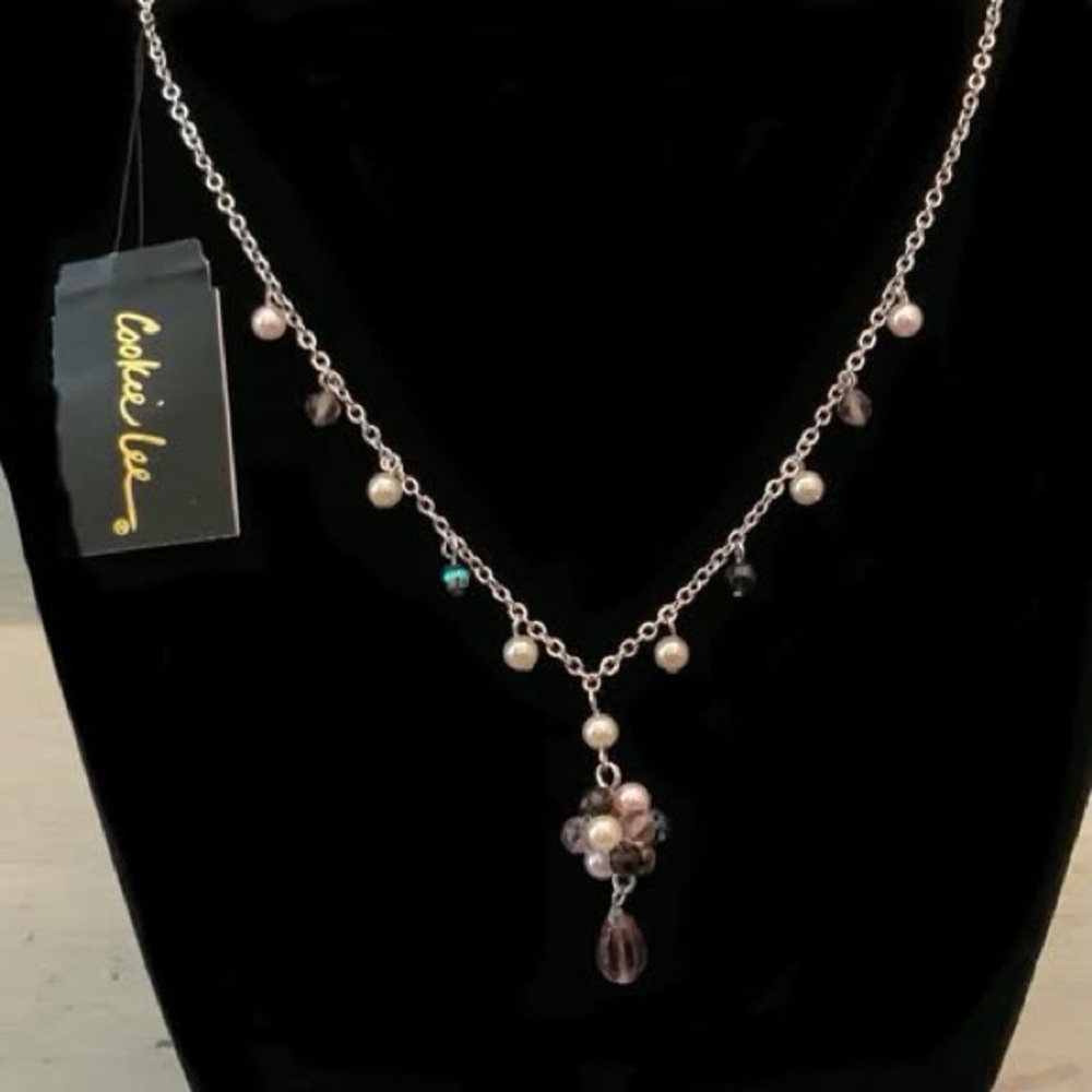 Cookie Lee Multicolor‎ Beaded Faux Silver Chain Necklace New